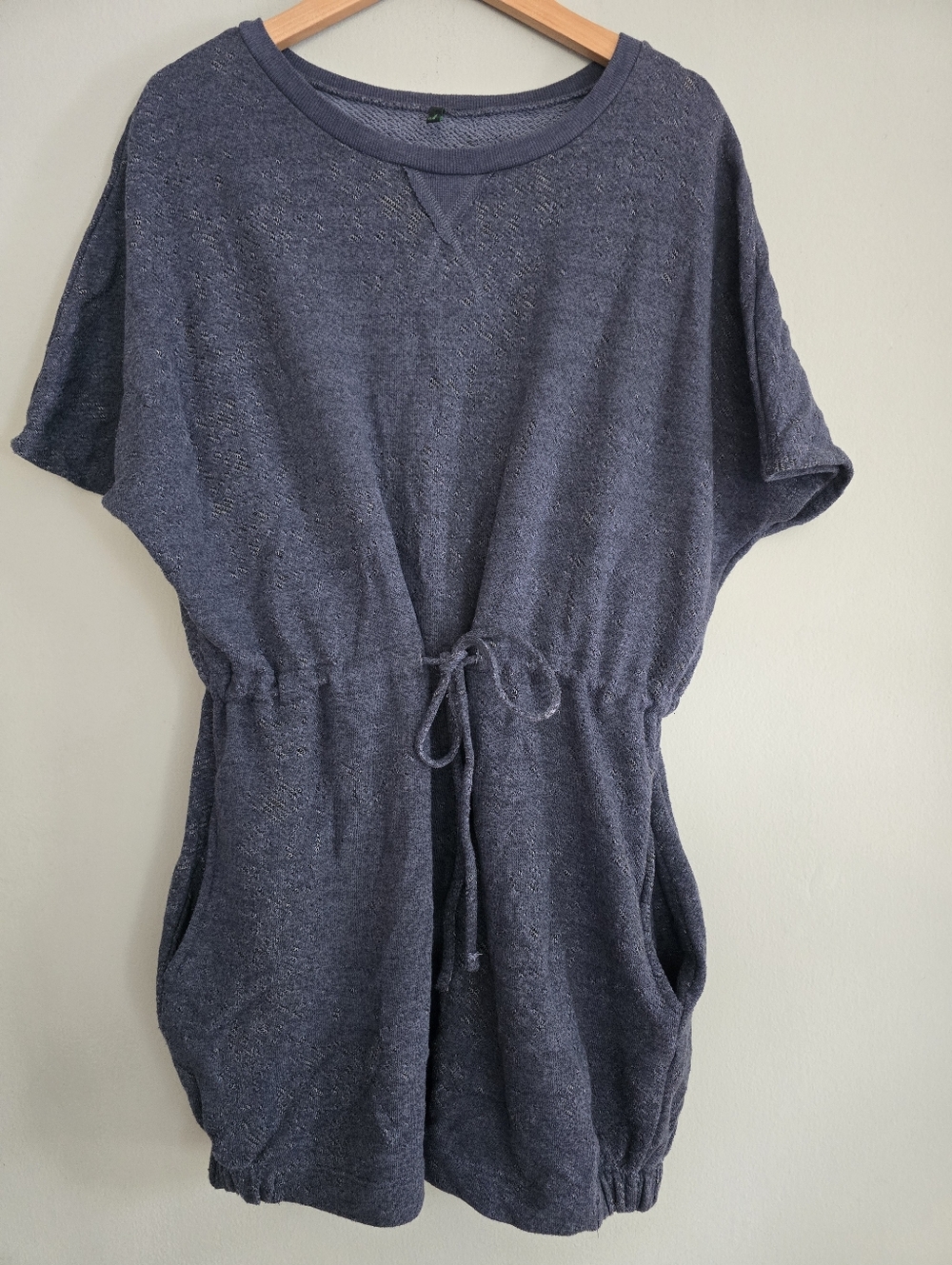 Benetton French Terry Batwing Mini Dress with Drawstring, Large